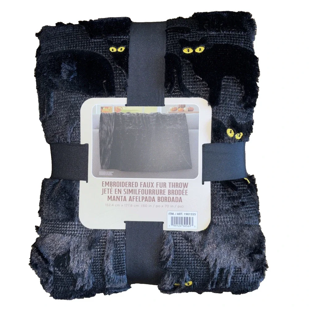 Costco Viral Halloween Pumpkin Embroidered Faux Fur Throw Blanket 60x70 TikTok